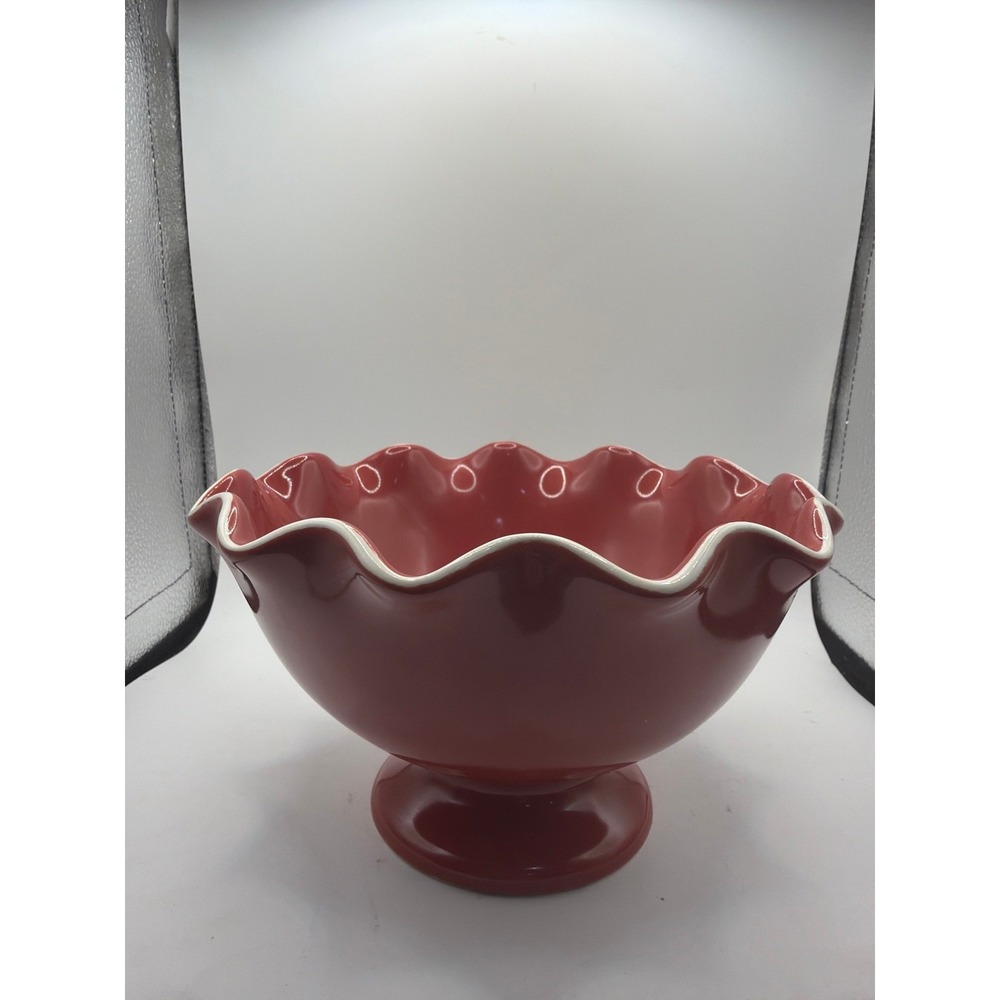 Longaberger Pottery Be My Valentine Red Ruffled Bowl Candy Dish EUC